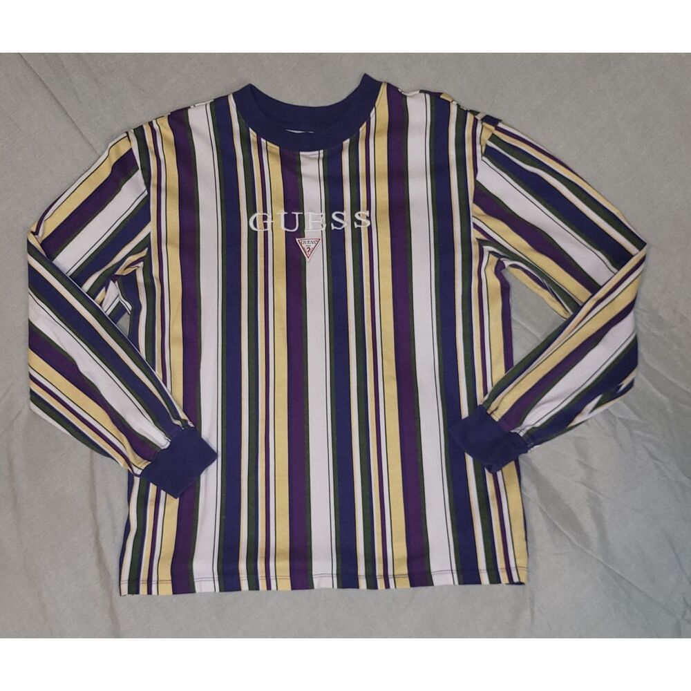 Vintage Guess Men’s Size Small Long Sleeve Purple Multicolored Y2K